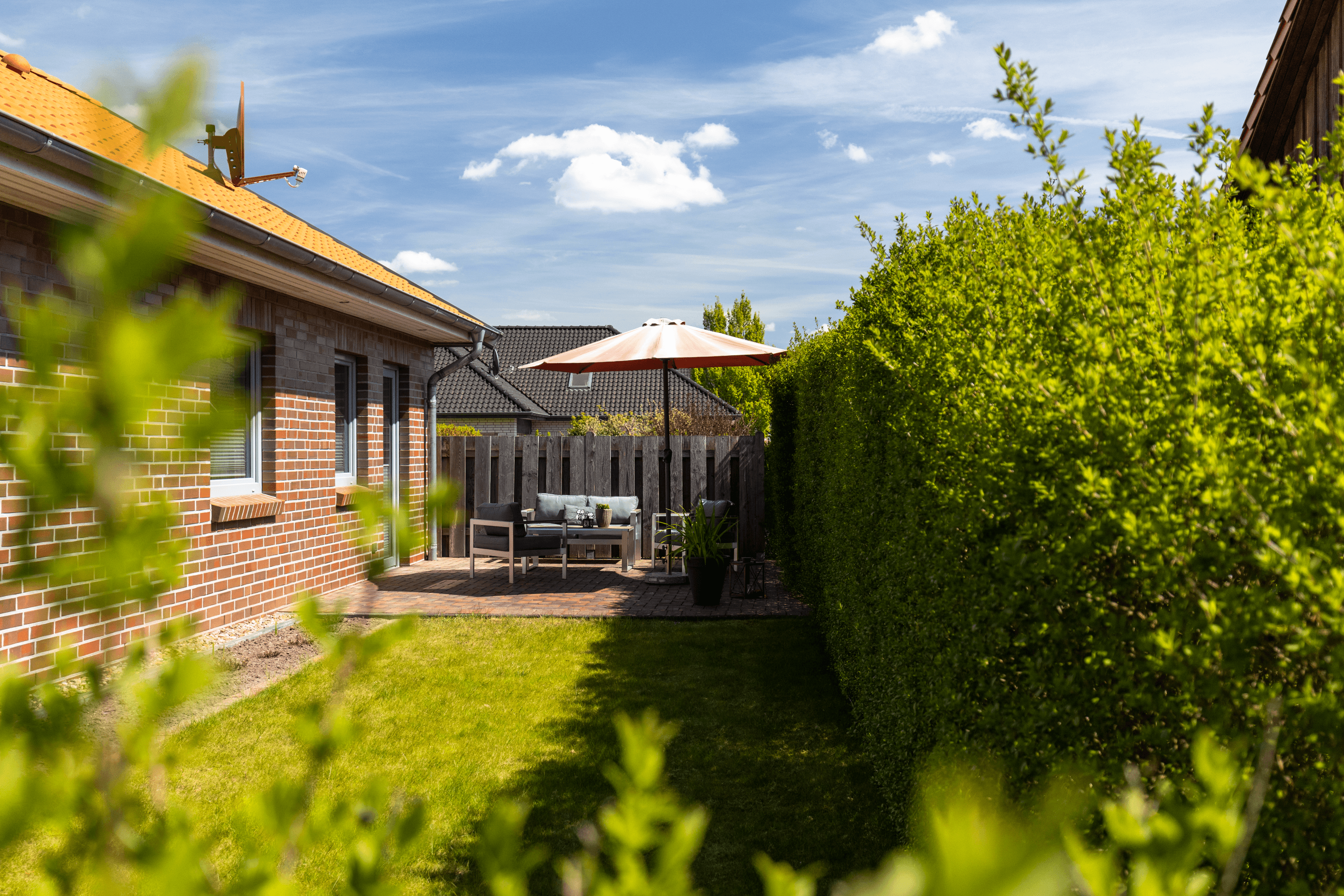 Terrasse am Ferienhaus Südheide in Hermannsburg