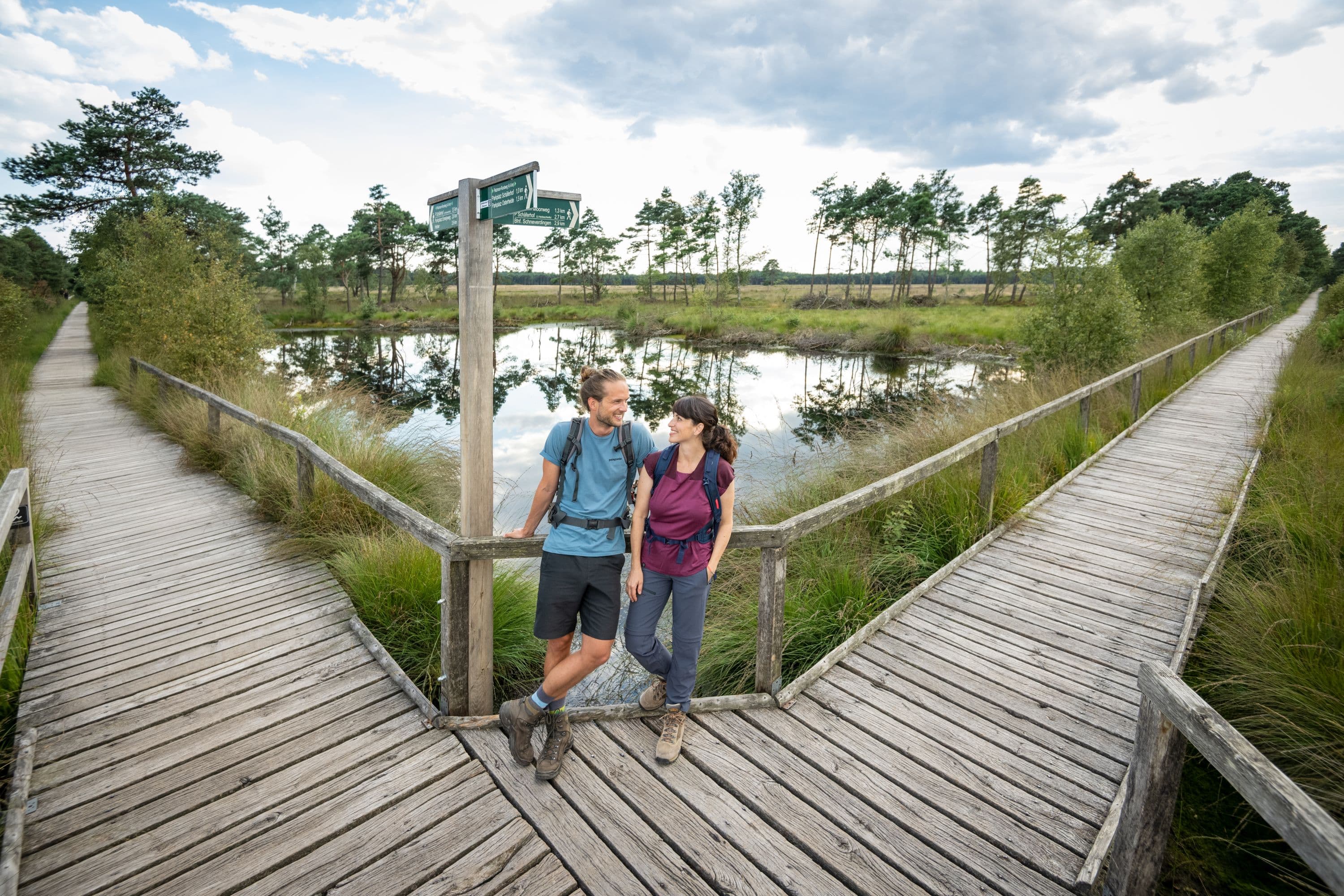 Schneverdingen Wanderweg durch das Pietzmoor auf BohlenstegenSchneverdingen hiking trail through the Pietzmoor on boardwalksSchneverdingen-vandresti gennem Pietzmoor på gangbroerSchneverdingen wandelroute door het Pietzmoor op vlonders