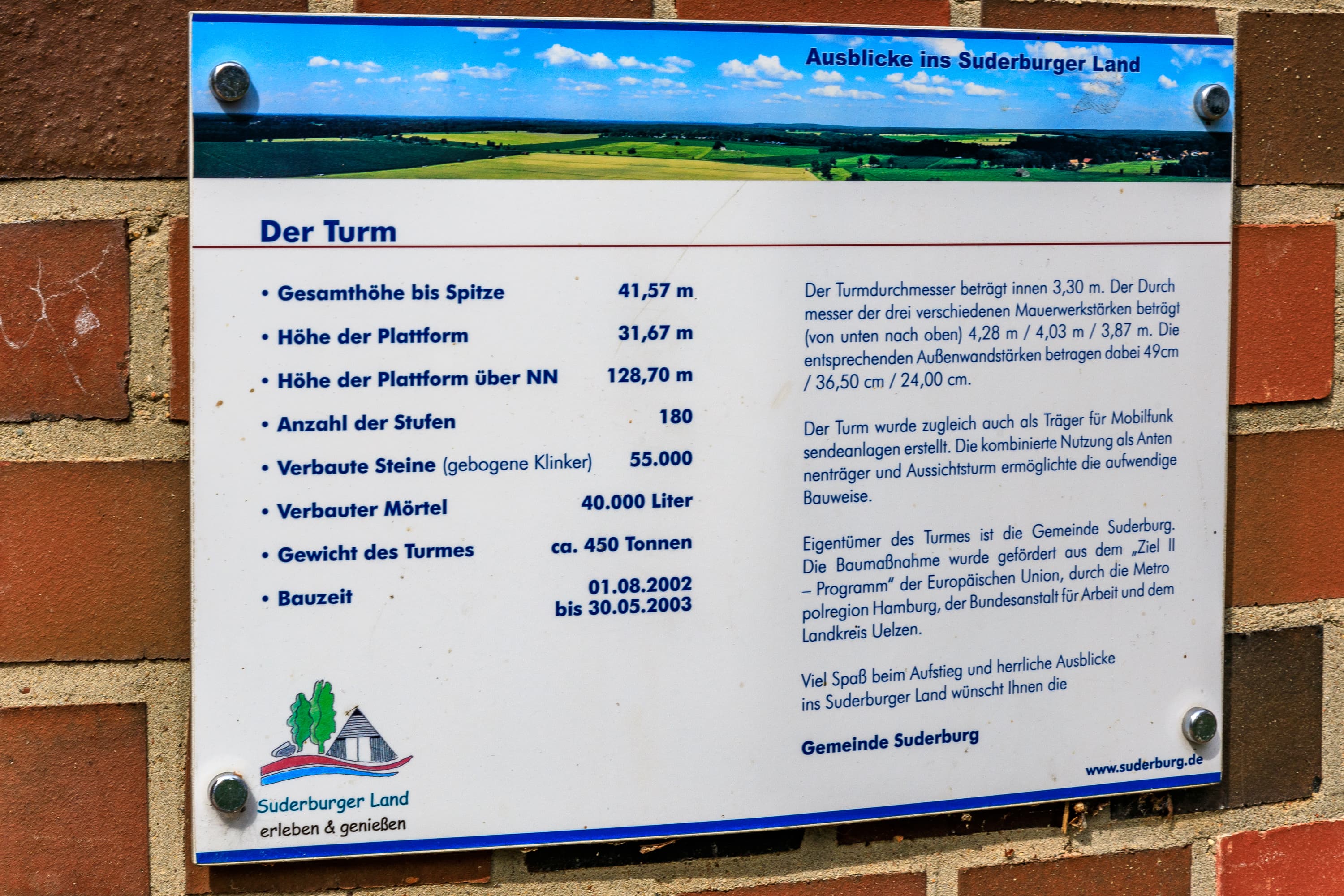 Aussichtsturm Hösseringen Schild mit allen Daten