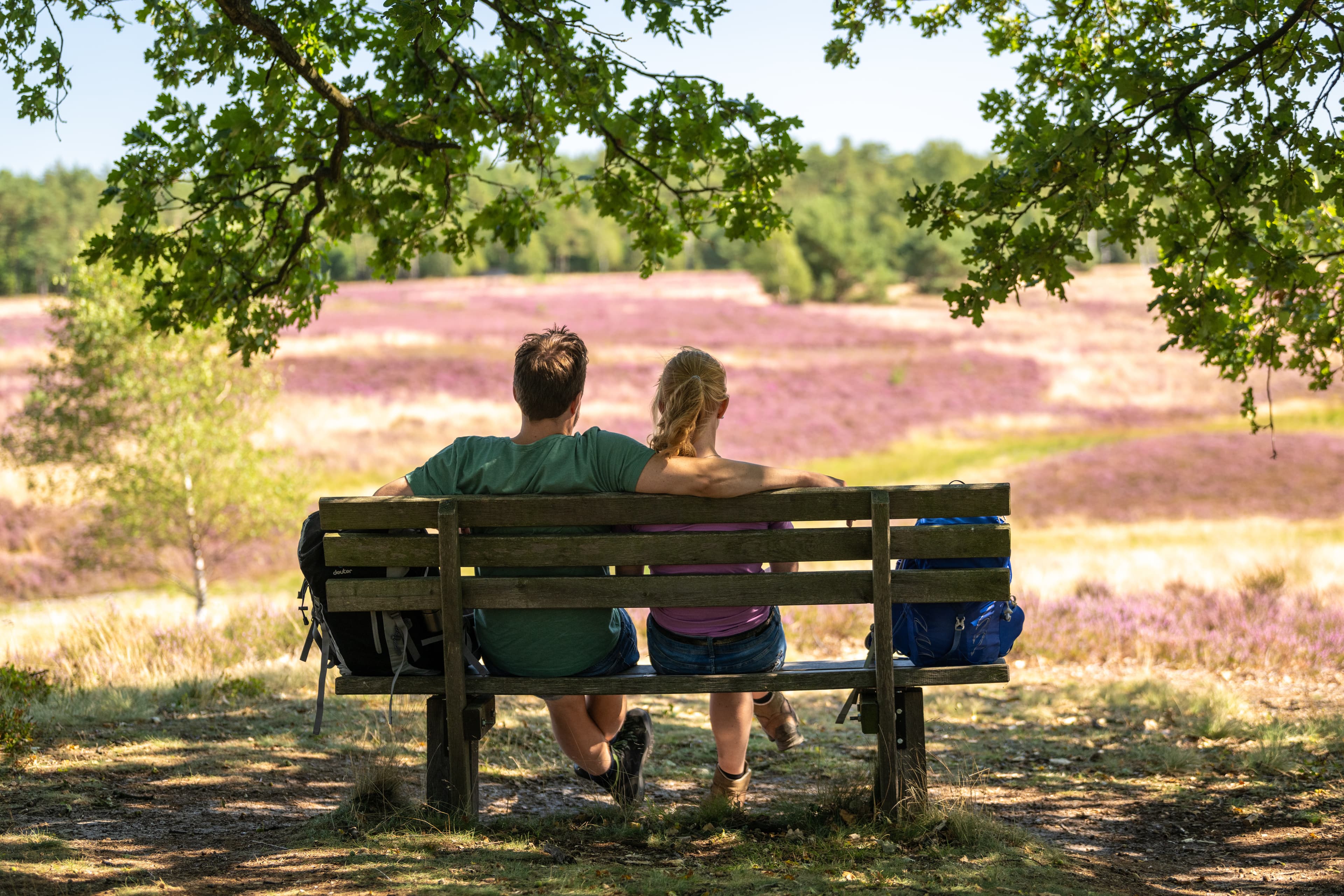 Pause machen auf der Wandertour durch die Heide