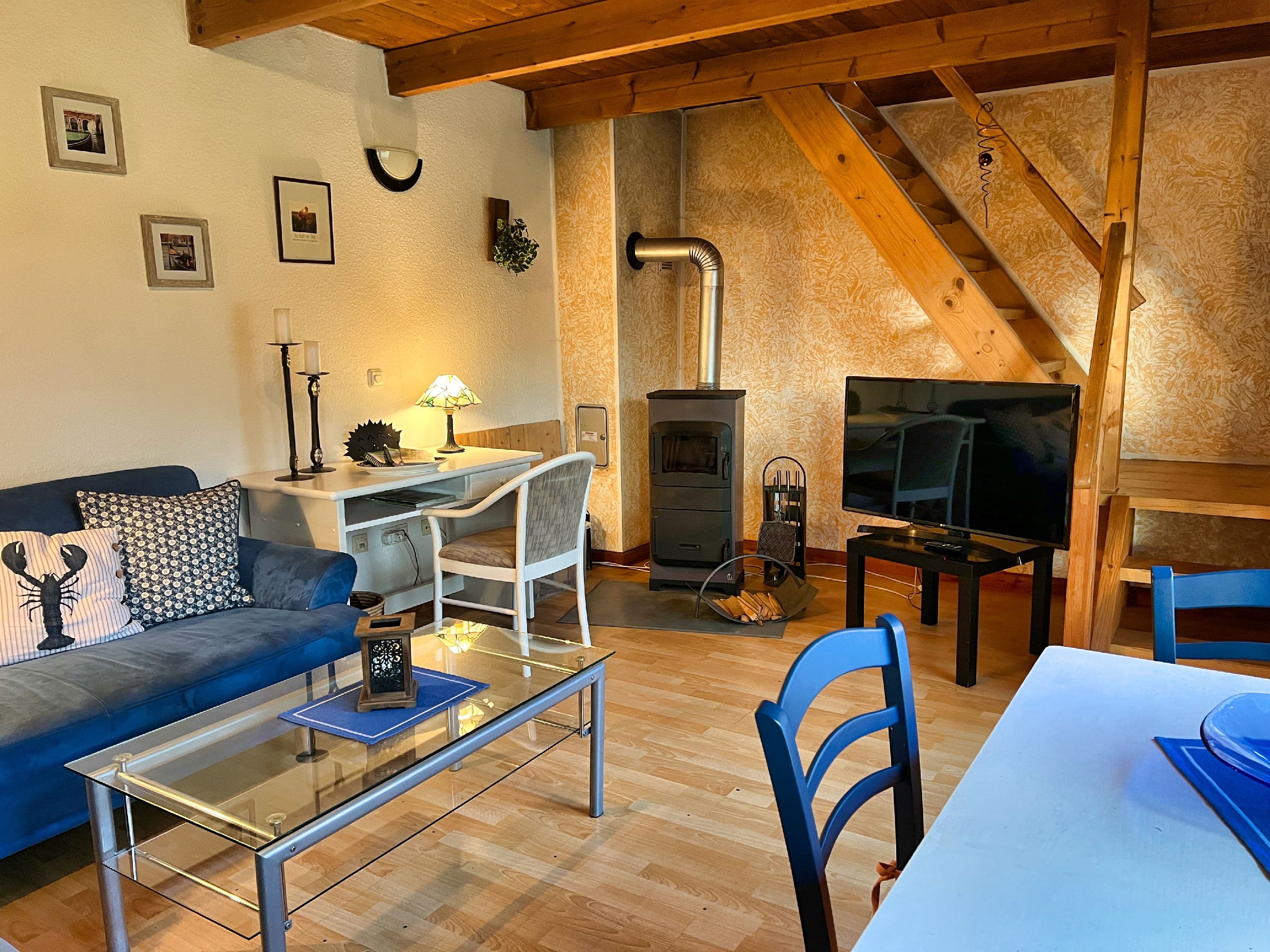 Schreibtisch am Kamin Ferienhaus Heesch südliche Lüneburger Heide