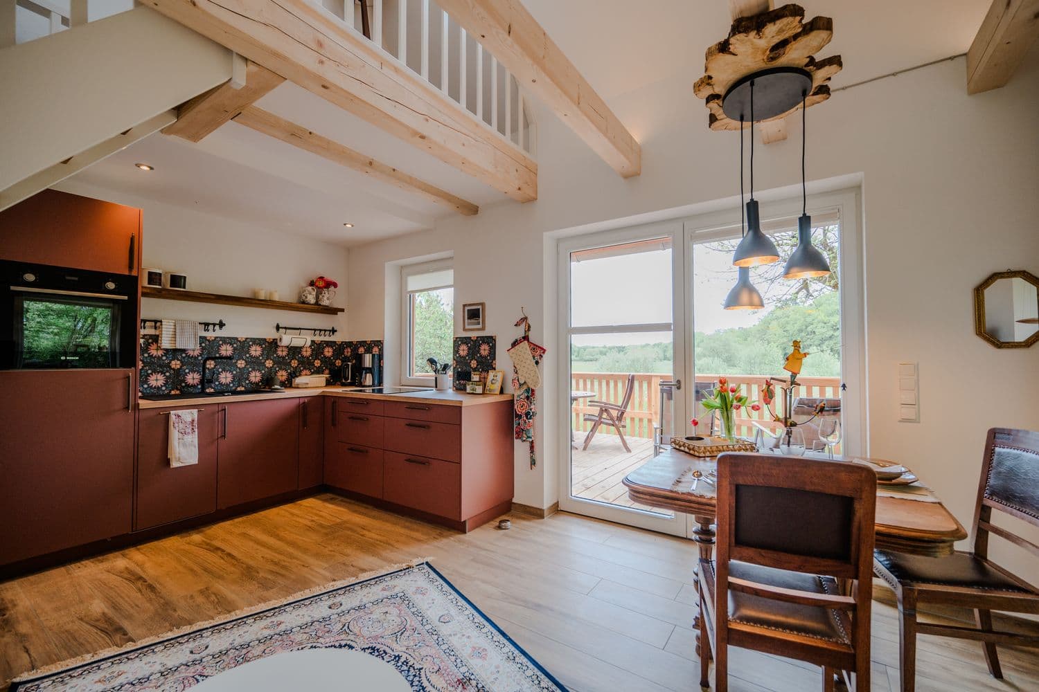 Blick vom Wohnbereich im Ferienhaus Oertzespeicher