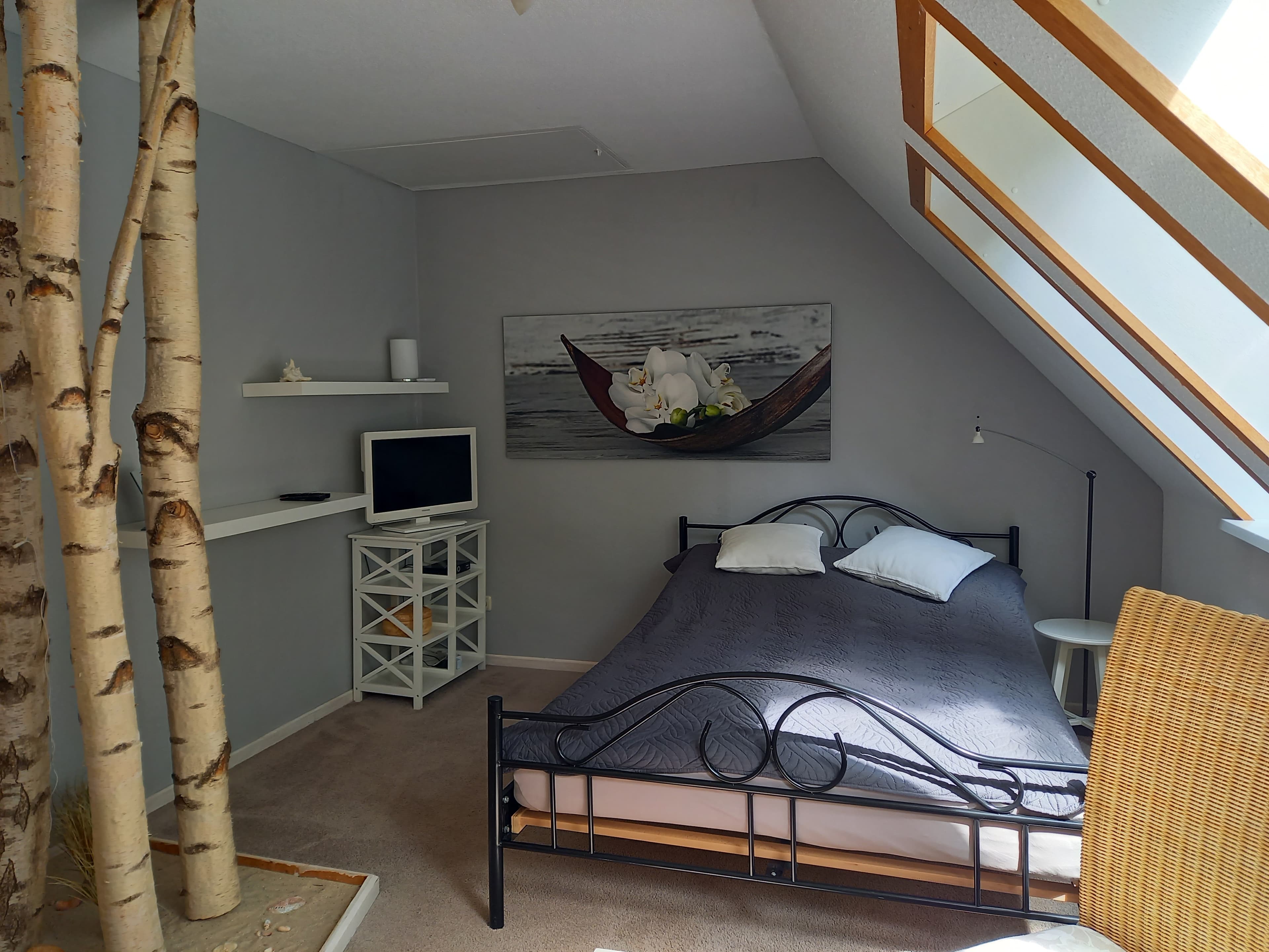 Schlafzimmer in der Ferienwohnung Backebergsmühle bei Hermannsburg