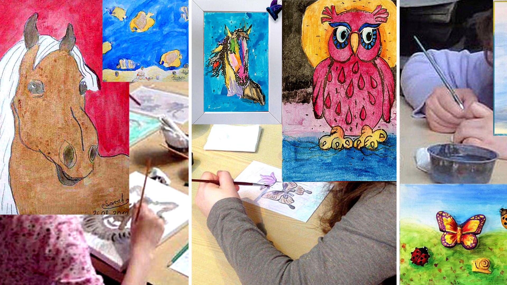 Collage auf der malende Kinderhände zusehen sind