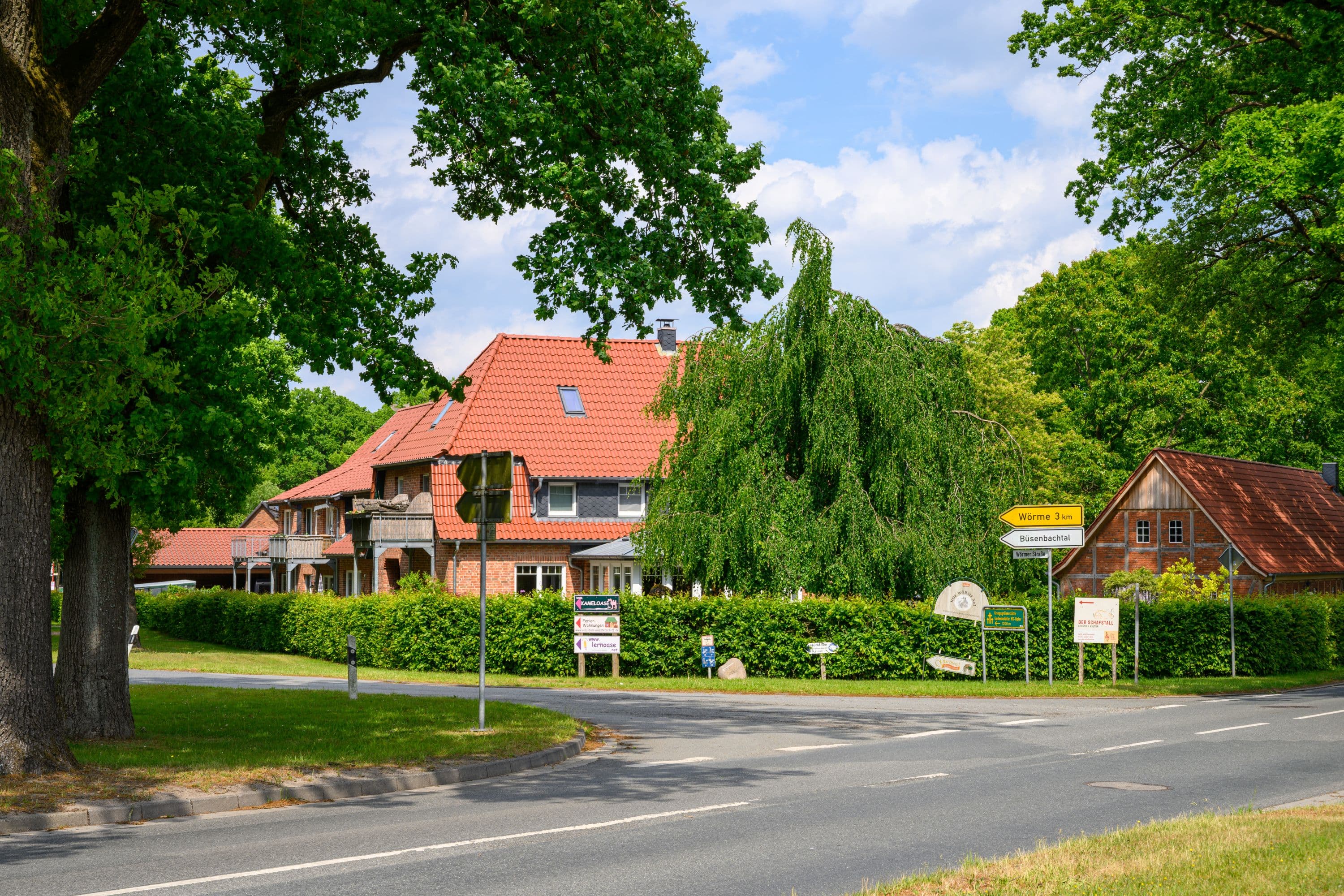 Kreuzung in Handeloh in der Lüneburger Heide im Frühling