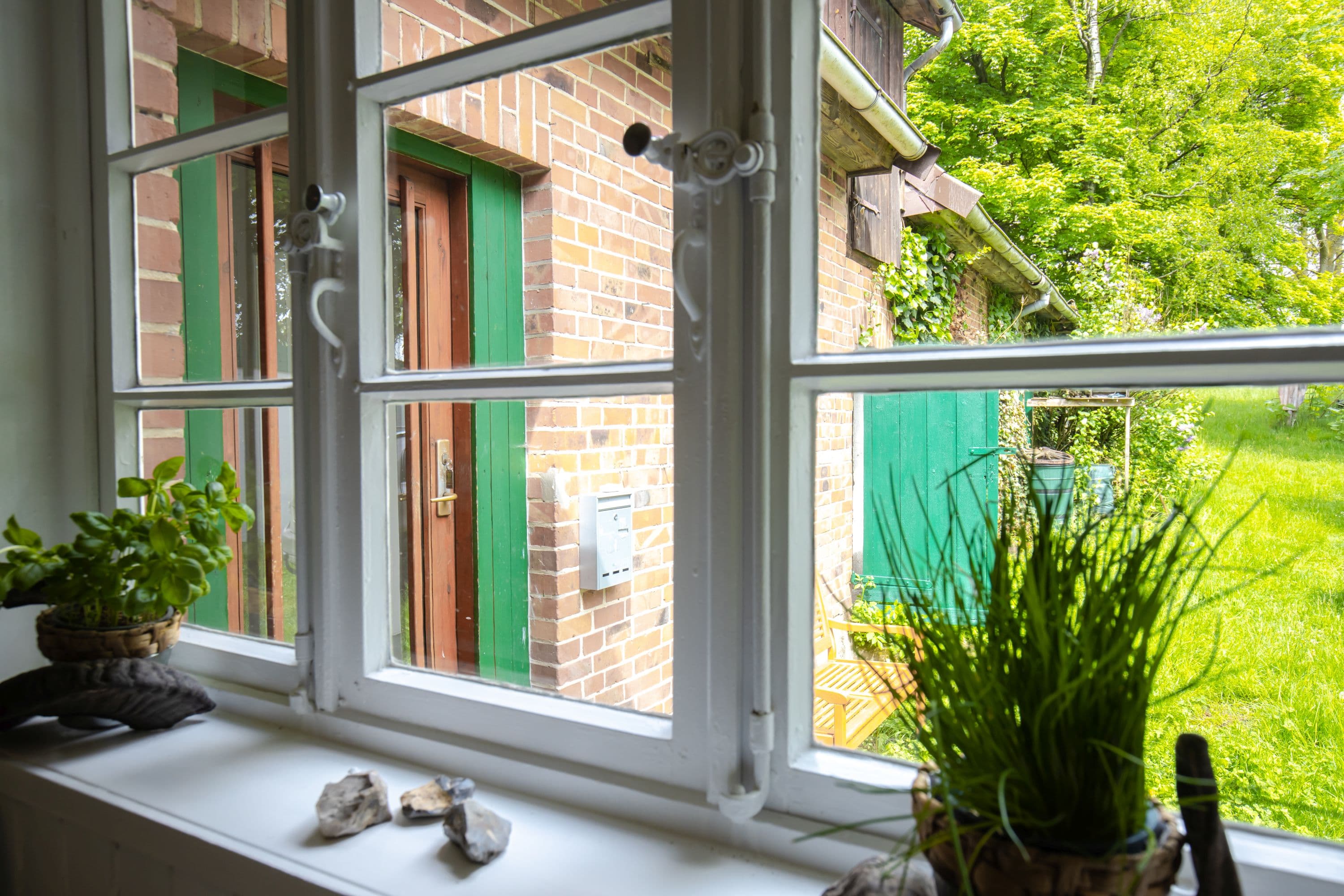 Blick aus dem Fenster des Ferienhaus auf dem Heidschnuckenhof Niederohe Faßberg