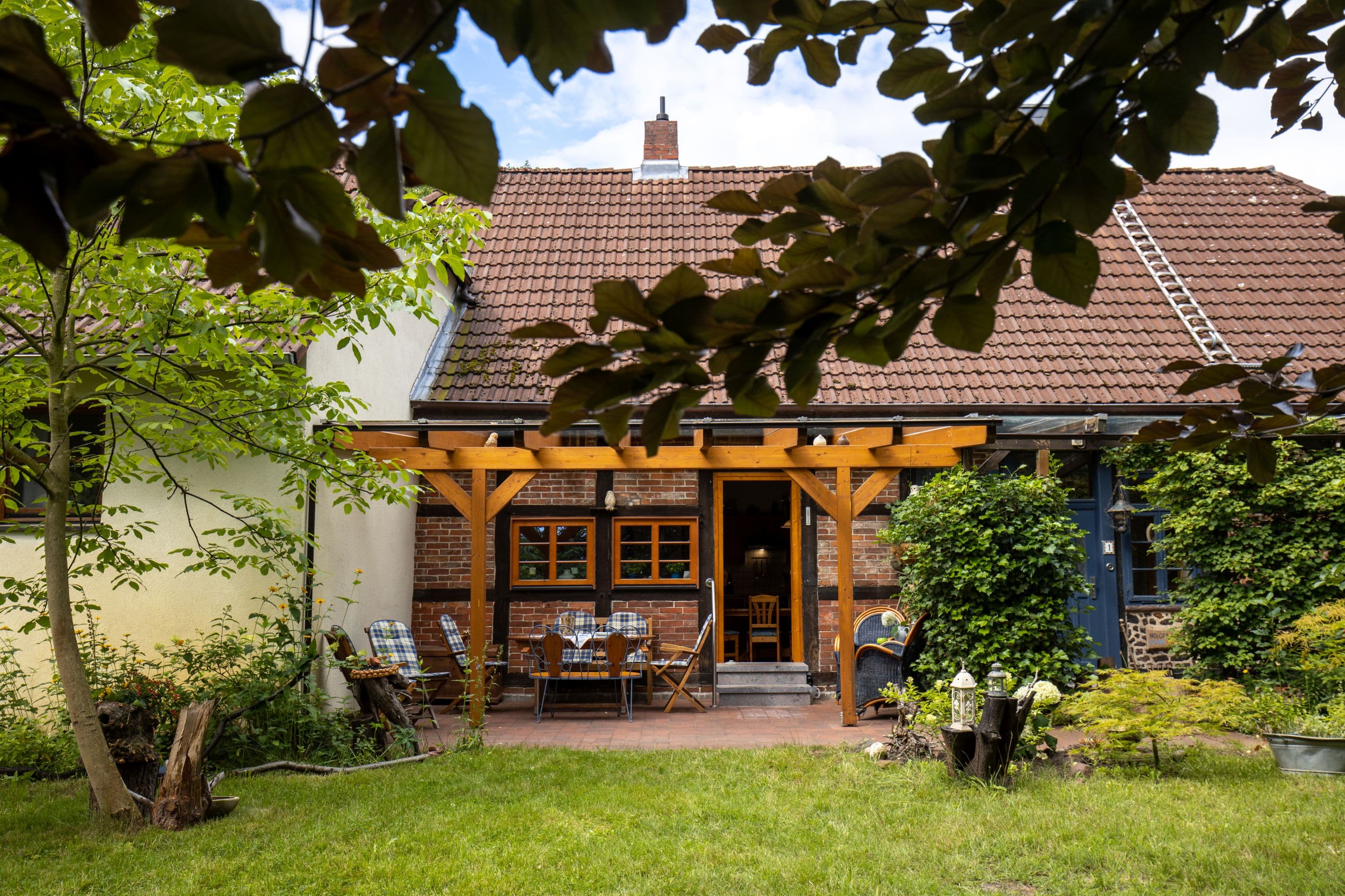 Überdachte Terrasse am Ferienhaus Schneider in Wietze