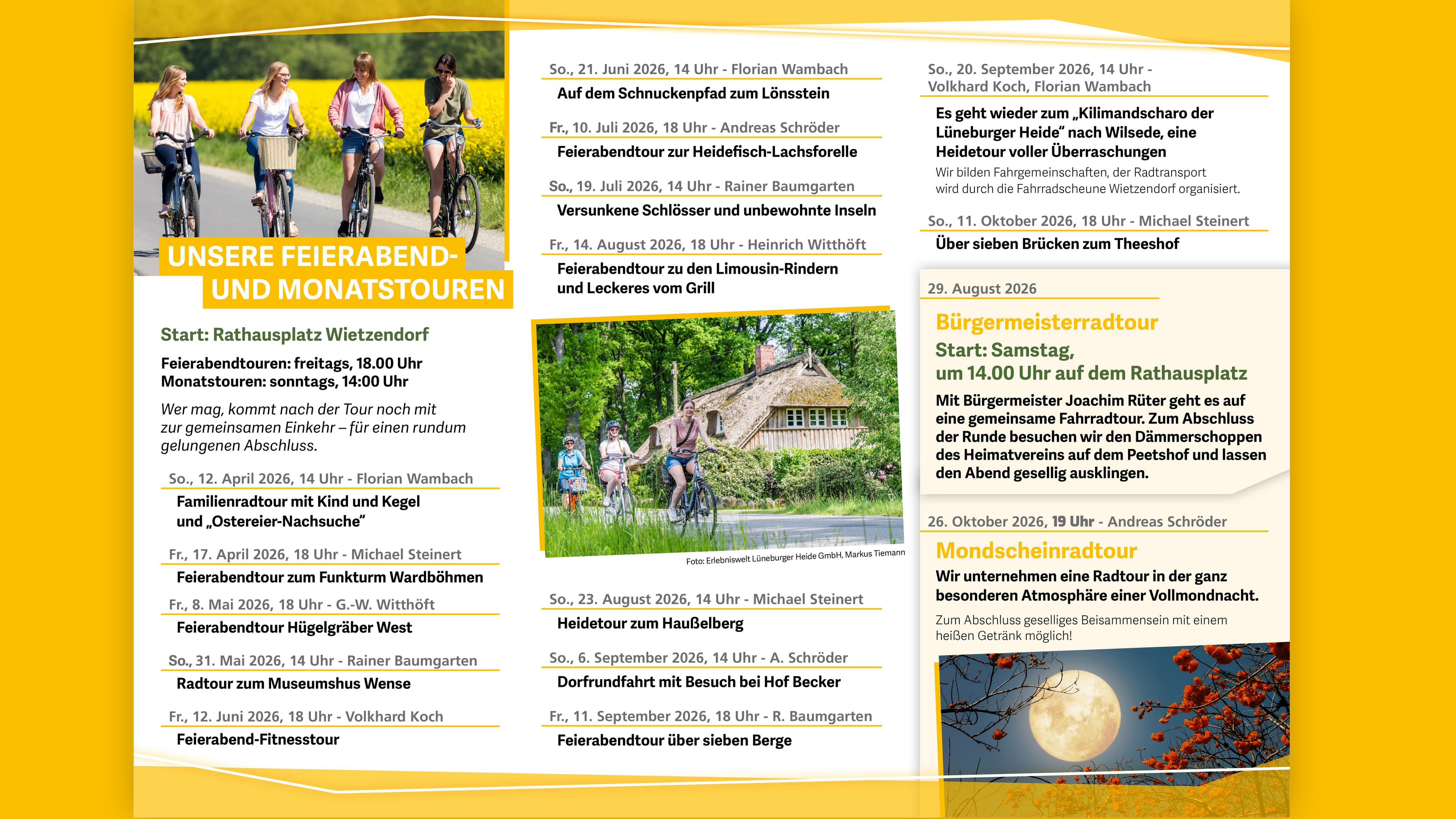 Informationsflyer mit Terminen und Fotos zu geführten Radtouren durch die Natur.