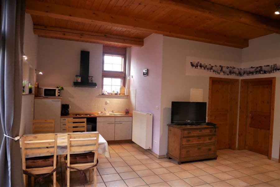 Essbereich der Ferienwohnung Schafstall auf dem Ferienhof Holste