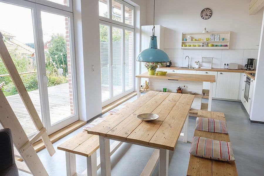 Ferienwohnung Landlust, Essbereich, Ausblick Terasse