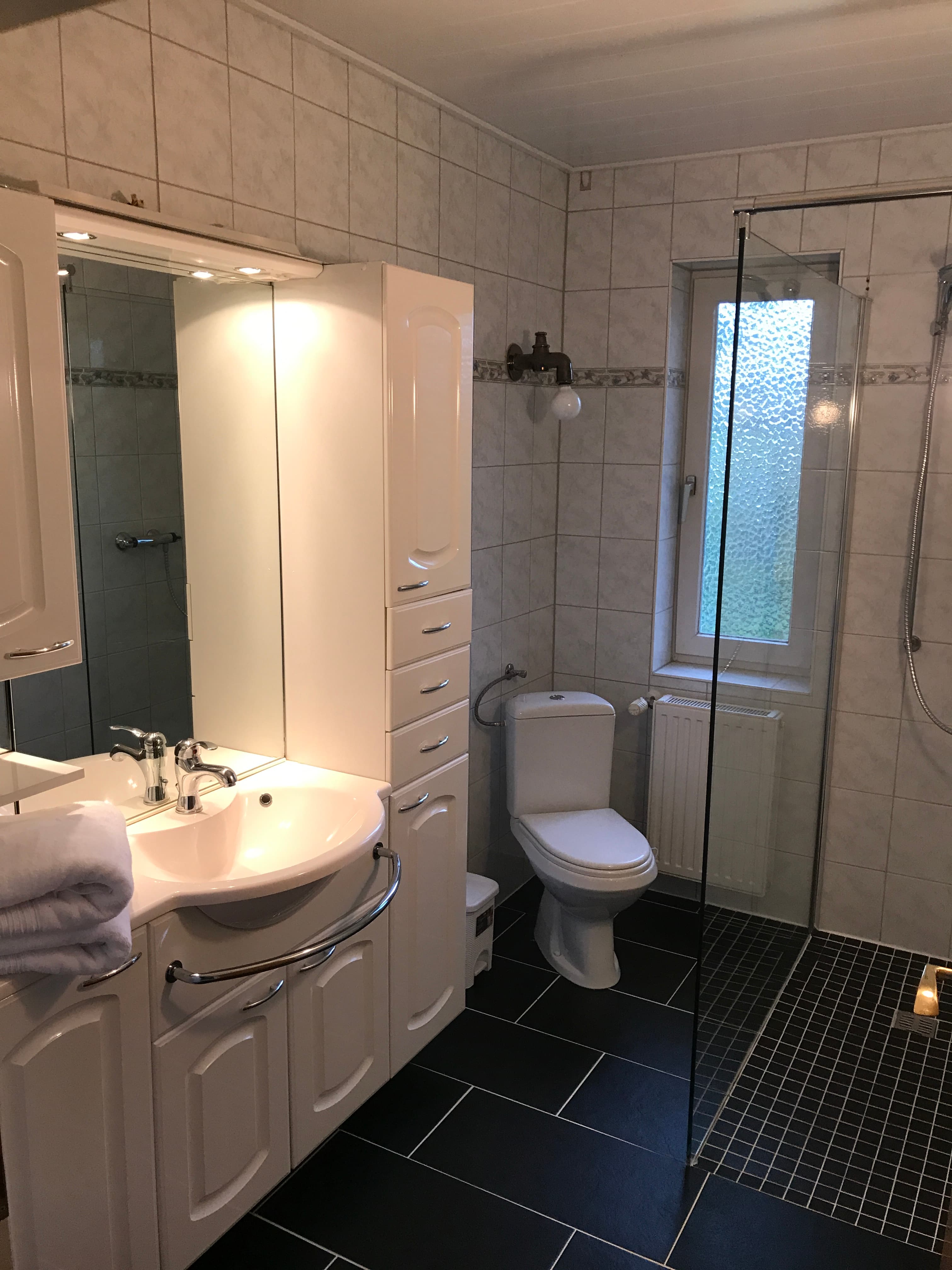 Toilette und Dusche in der Ferienwohnung Josef in Bispingen