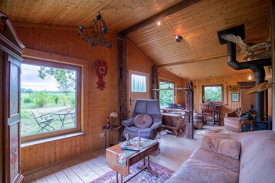 Wohnzimmer Ferienhaus Jagdhütte zum Heidebach Müden Örtze