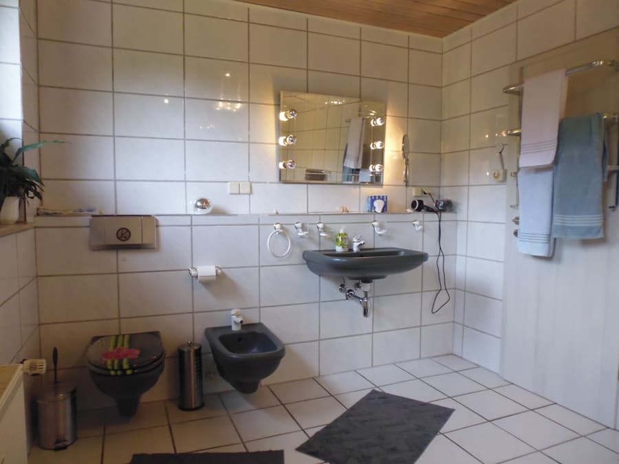 Tageslichtbad mit Bidet in der Ferienwohnung am Wald Unterlüß