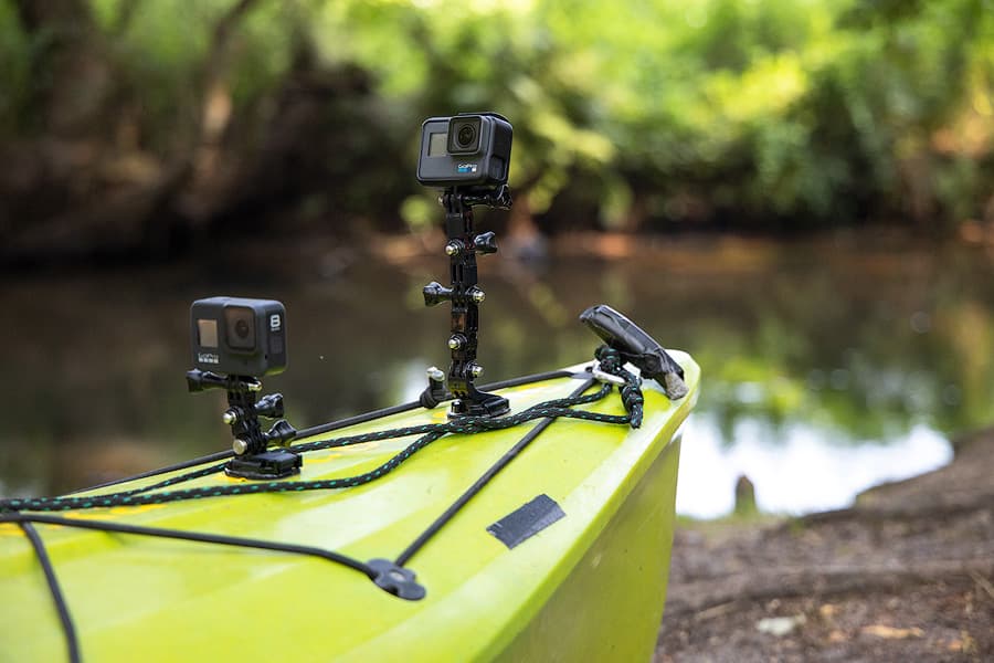 Die Kanus werden für den Dreh mit Sat 1 Regional mit einer Go Pro Kamera ausgestattet.