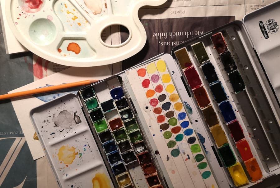 Farben Quarell, Pinsel ,Wasser