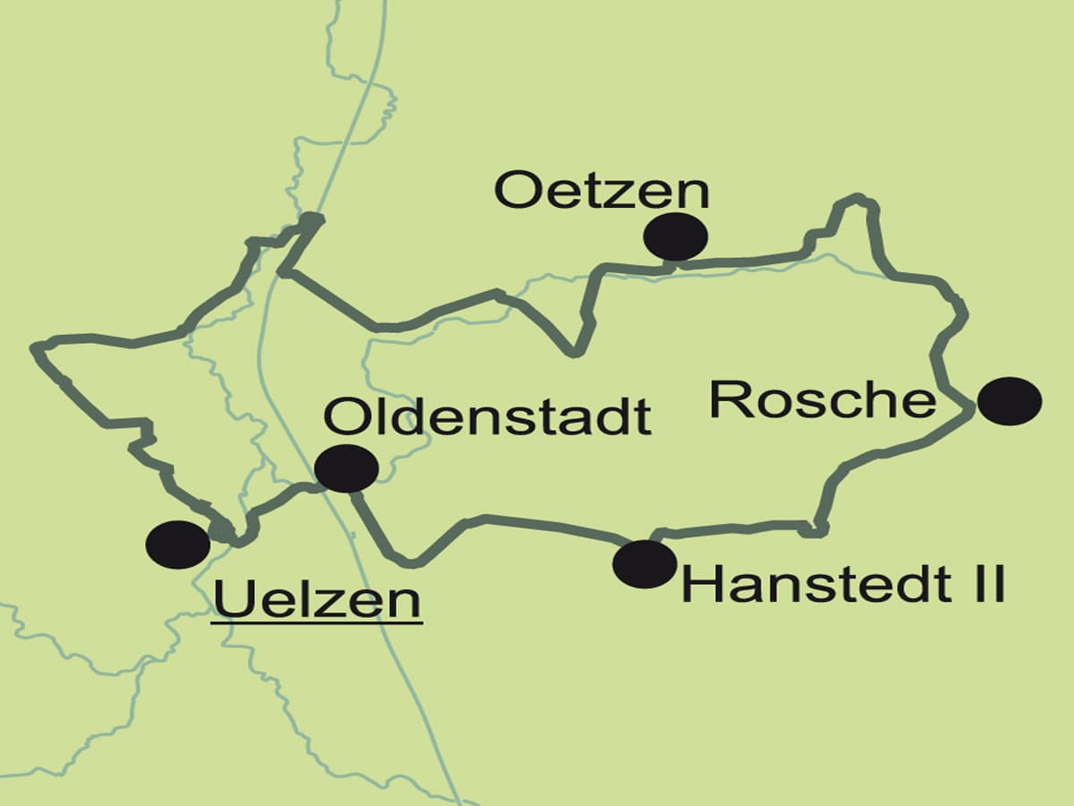 Übersichtskarte Kranichroute in der ADFC-RadReiseRegion Uelzen in der Lüneburger Heide