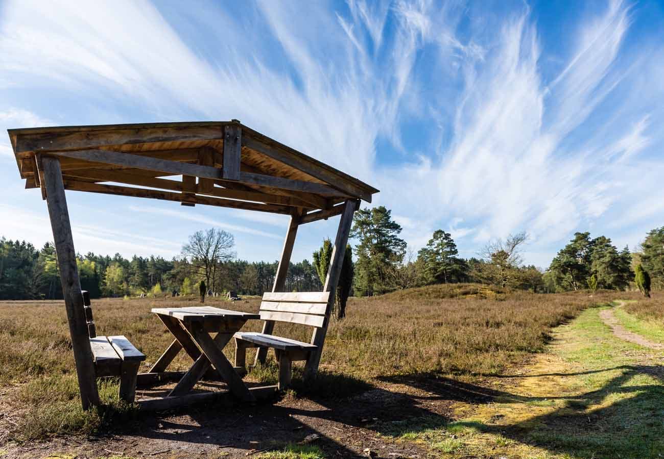 Picknick-Platz in der Heidefläche Marxener Paradies bei Amelinghausen in der Lüneburger Heide